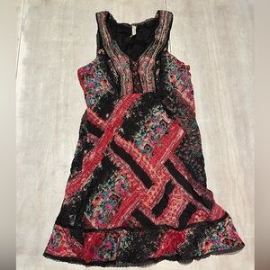 Free People Black and Red Floral Beaded Dress